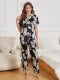 Pyjama femme à imprimé chat avec boutons et short