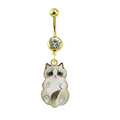 Anneau de piercing doré avec cristal et motif de chat