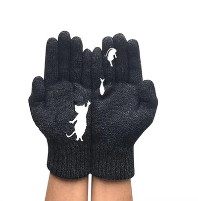 Gants en laine avec motif chat - Chauds et confortables