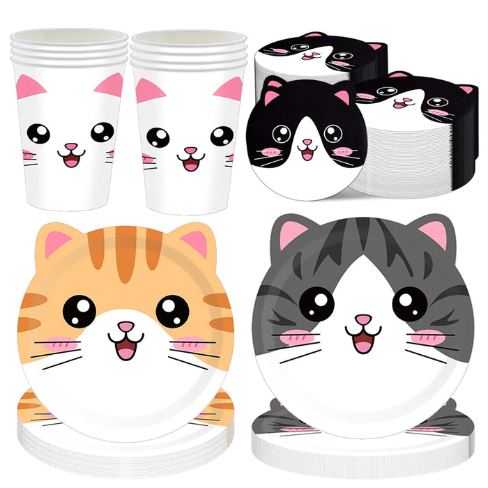 Assiette et vaisselle en forme de chat pour fête d'anniversaire