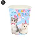 Paquet de 50 pièces : Assiettes et gobelets en papier chat pour fête d'anniversaire enfant