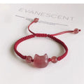 Bracelet tressé chat porte-bonheur rouge - Bijou ajustable pour femmes