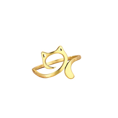 Bague Minimaliste en Acier Inoxydable - Chat Stylisé