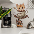 Autocollant mural chat tasse de café - Décoration murale pour cuisine et restaurant