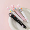 Stylo à bille Patte de Chaton 10 en 1 - 1 pièce, encre colorée - Fournitures scolaires Kawaii pour enfants