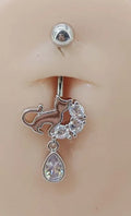 Boucle d'ombilic en argent chat avec zircon