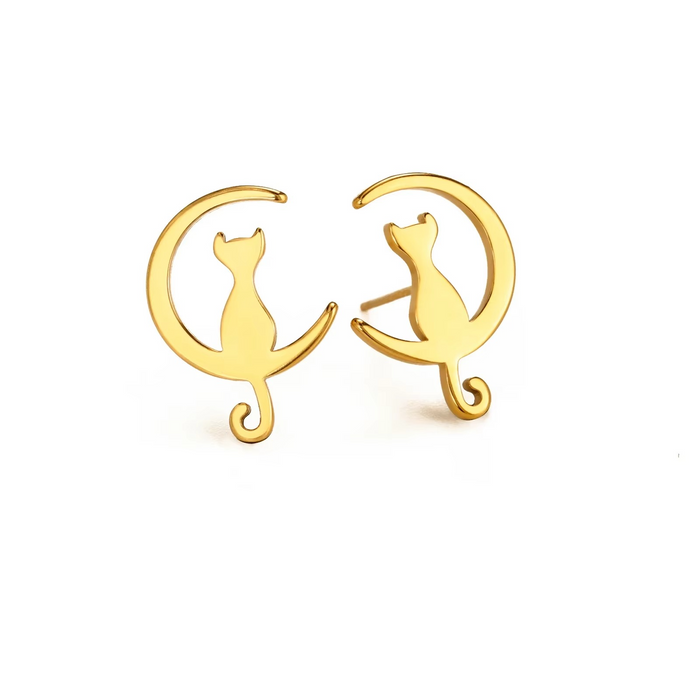 Boucles d'oreilles en acier inoxydable chat et lune