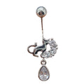 Boucle d'ombilic en argent chat avec zircon