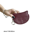 Petit porte-monnaie en cuir de mouton avec motif chat - Compact et grande capacité