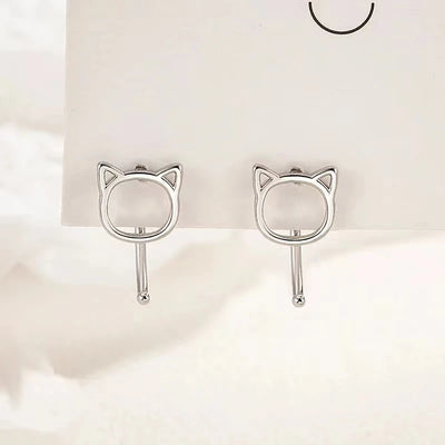 Boucles d'oreilles en forme de chat en argent