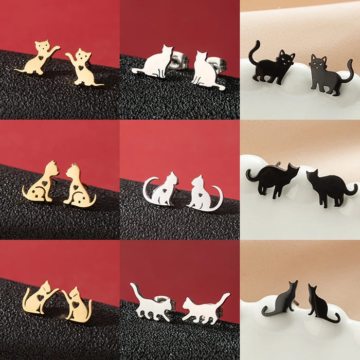 Boucles d'oreilles chat persan en acier inoxydable