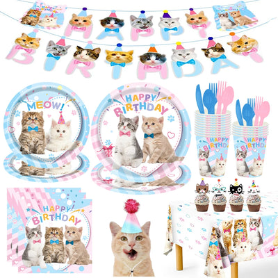 Kit de fête Chat : assiettes, gobelets et décorations anniversaire