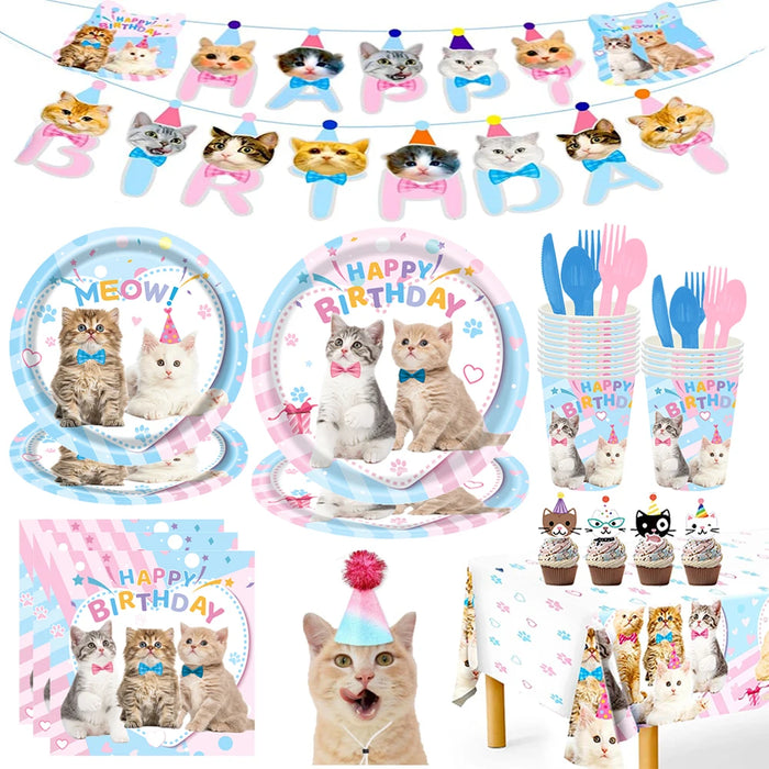 Kit de fête Chat : assiettes, gobelets et décorations anniversaire