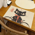 Napperon imprimé chat noir - Décor de table en lin pour fête d'anniversaire