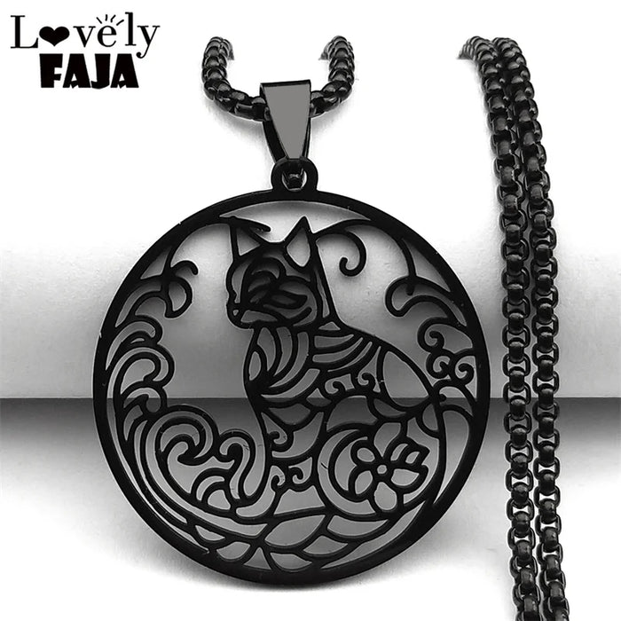 Collier pendentif chat personnalisé en acier inoxydable