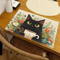 Napperon imprimé chat noir - Décor de table en lin pour fête d'anniversaire