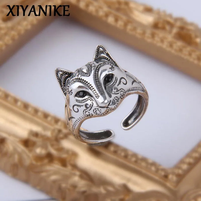 Anneau vintage visage de chat renard en argent pour hommes et femmes - CatNShop
