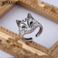 Anneaux Ouverts Vintage en Argent Visage Chat et Renard