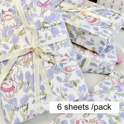 Papier Cadeau Chat et Fleurs