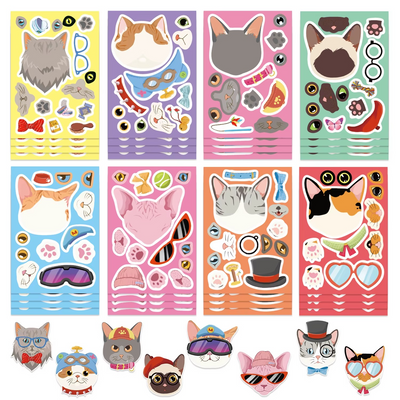 Autocollants en forme de tête de chat - Lot de 8, 16 ou 24