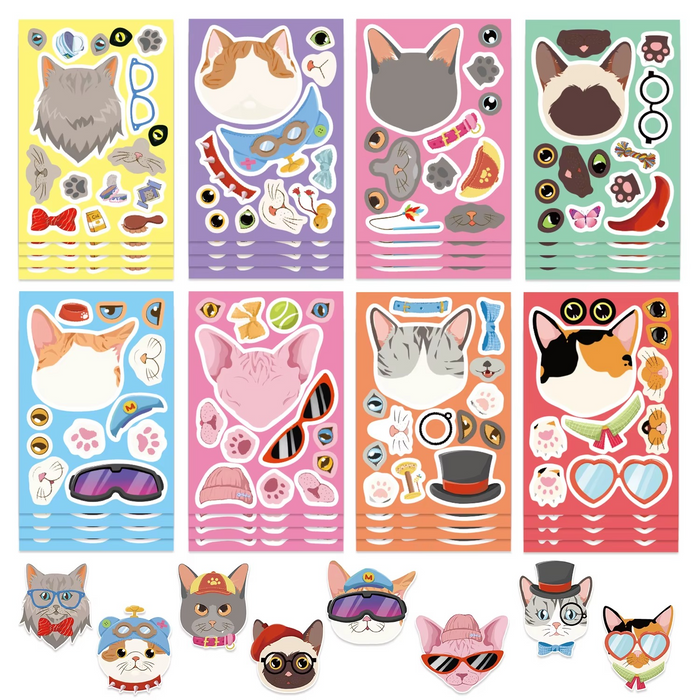 Autocollants en forme de tête de chat - Lot de 8, 16 ou 24