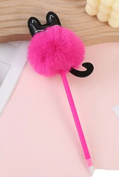 Stylo à bille peluche chat avec pompon
