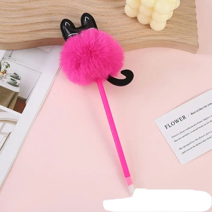 Stylo à bille avec pompon chat en peluche coloré - Fournitures scolaires et bureau