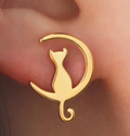 Boucles d'oreilles en acier inoxydable chat et lune
