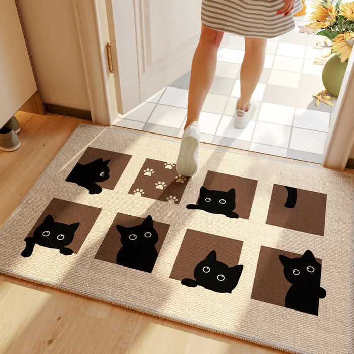 VIKAMA – Tapis de porte d'entrée carré en forme de chat noir, antidérapant et absorbant