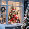 Autocollant Mural Chat avec Chapeau de Noël - Décoration Adhésive pour Fenêtre et Mur