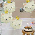 Paquet de 6 ballons aluminium tête de chat blanc crème - CatNShop