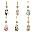 Anneau de piercing doré avec cristal et motif de chat