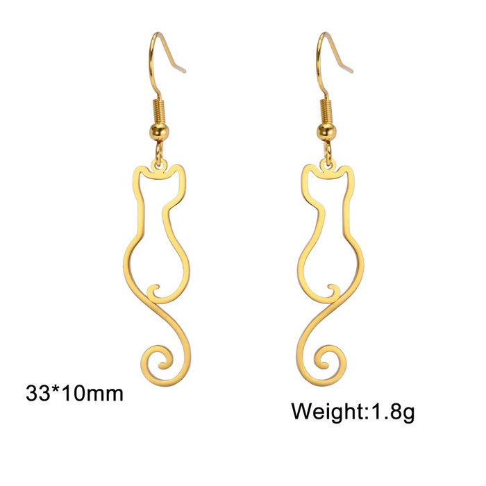 Boucles d'oreilles chat adorable en acier inoxydable