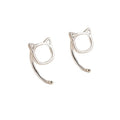 Boucles d'oreilles chat creux simples et mignonnes en argent hypoallergénique pour femmes et adolescentes