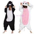 Kigurumi Onesie Chat Noir et Blanc en Flanelle - Costume Animal pour Adultes