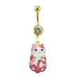 Anneau de piercing doré avec cristal et motif de chat