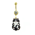Anneau de piercing doré avec cristal et motif de chat