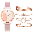 Set de montres et bracelets pour femmes avec motif de chat (5 pièces)