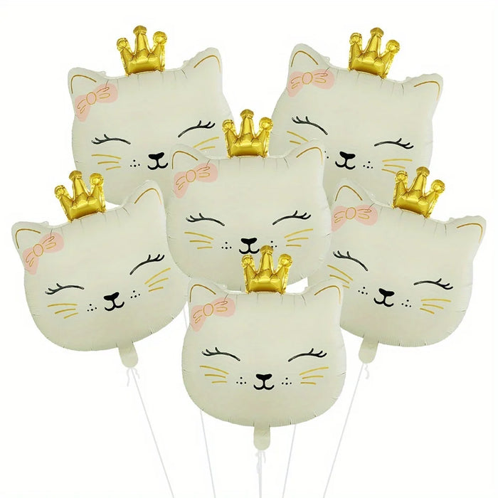 Ballons en aluminium motif tête de chat - Pack de 6