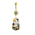 Anneau de piercing doré avec cristal et motif de chat