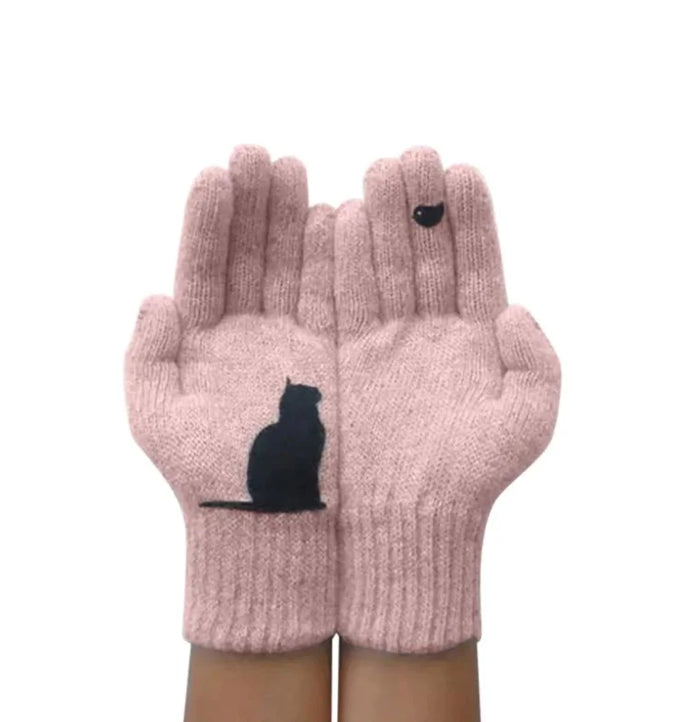 Gants en cachemire épais chat dessin animé pour hommes et femmes - Hiver chaud et froid