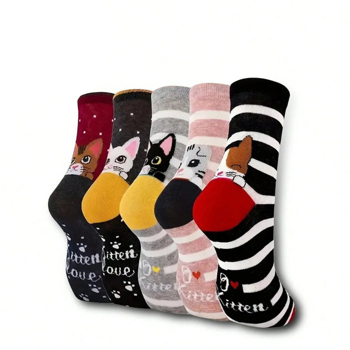 Chaussettes confortables avec motifs de chats - lot de 5 paires