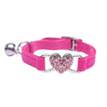 Collier pour chat en forme de cœur avec cloche - Collier de sécurité réglable en velours doux avec cristaux