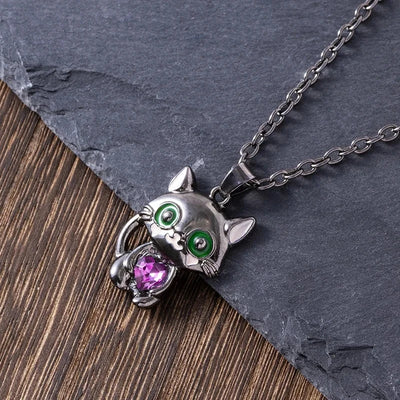 Collier Chat Noir avec Cœur et Yeux Verts