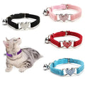 Collier pour chat en forme de cœur avec cloche - Collier de sécurité réglable en velours doux avec cristaux