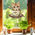 Autocollant mural chat tasse de café - Décoration murale pour cuisine et restaurant