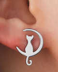 Boucles d'oreilles en acier inoxydable chat et lune