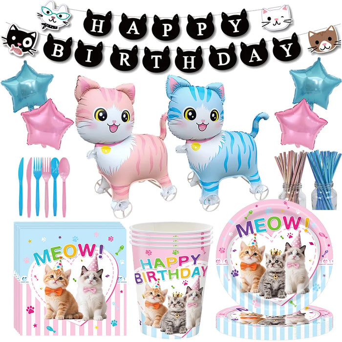 Décorations de fête d'anniversaire pour chaton - Ballons, vaisselle et fournitures rose