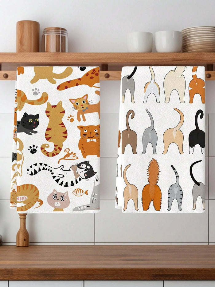 Serviettes en polyester à motif de queue de chat - Lot de 2