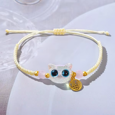 Bracelets en perles de chat noir à grands yeux